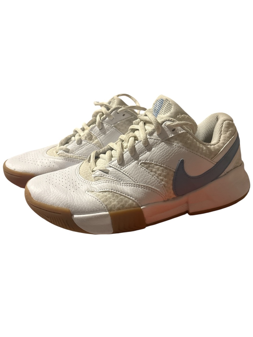 Nike White Sneakers with Light Blue Swoosh and Gum Accents - Picture 2 of 5
